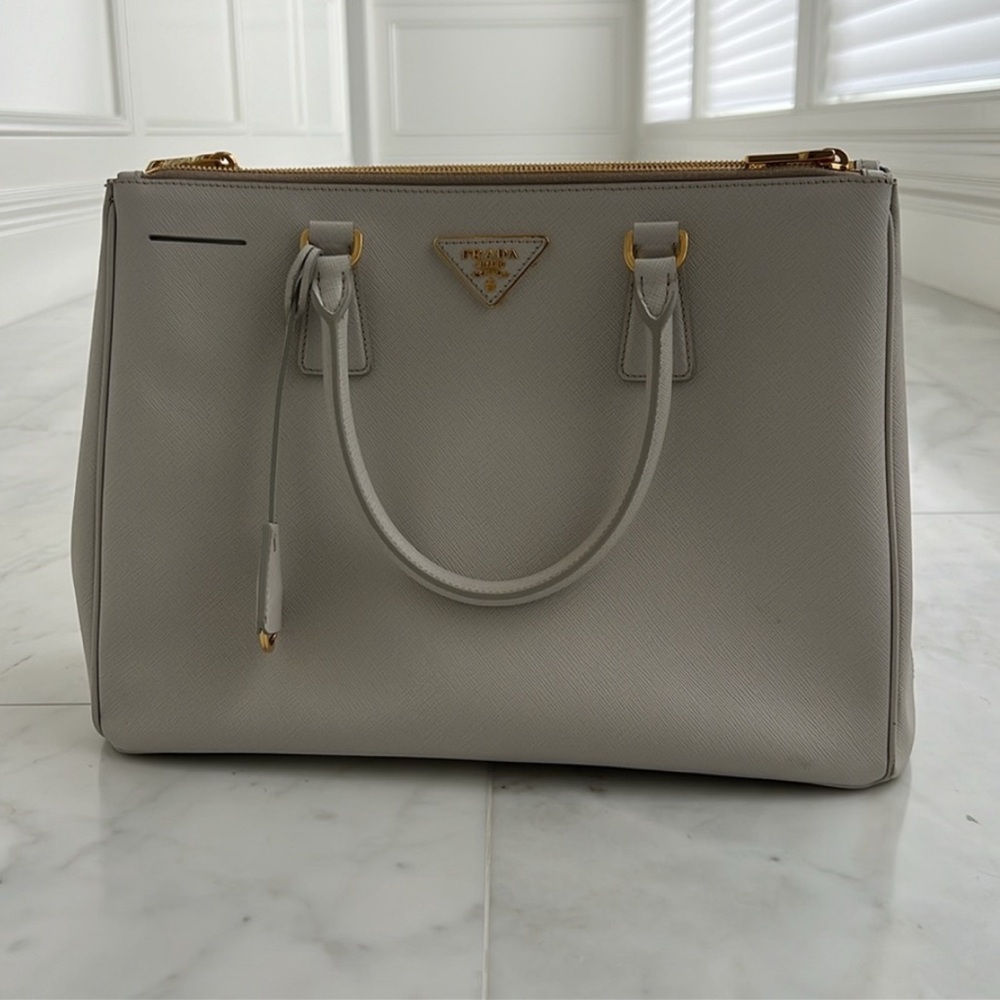 Prada Cream Saffiano Leather Hand Bag